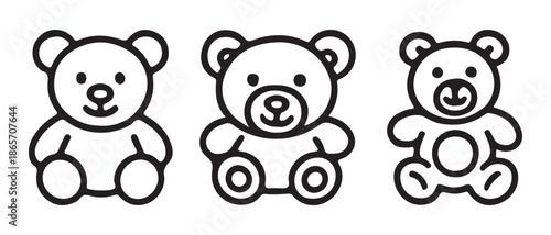 Set of Cute Teddy Bear Icons, Simple Line Art, Vector Graphics.