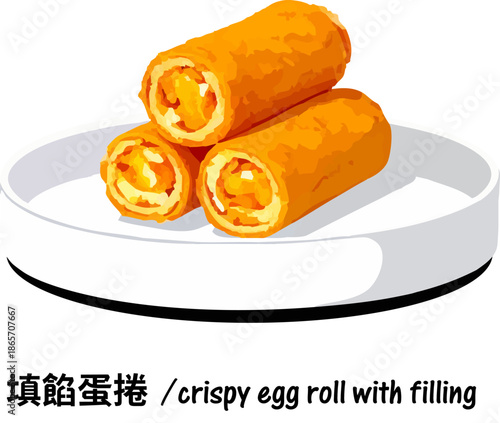 Crispy egg rolls with filling on white plate chinese asian food appetizer fried spring roll snack