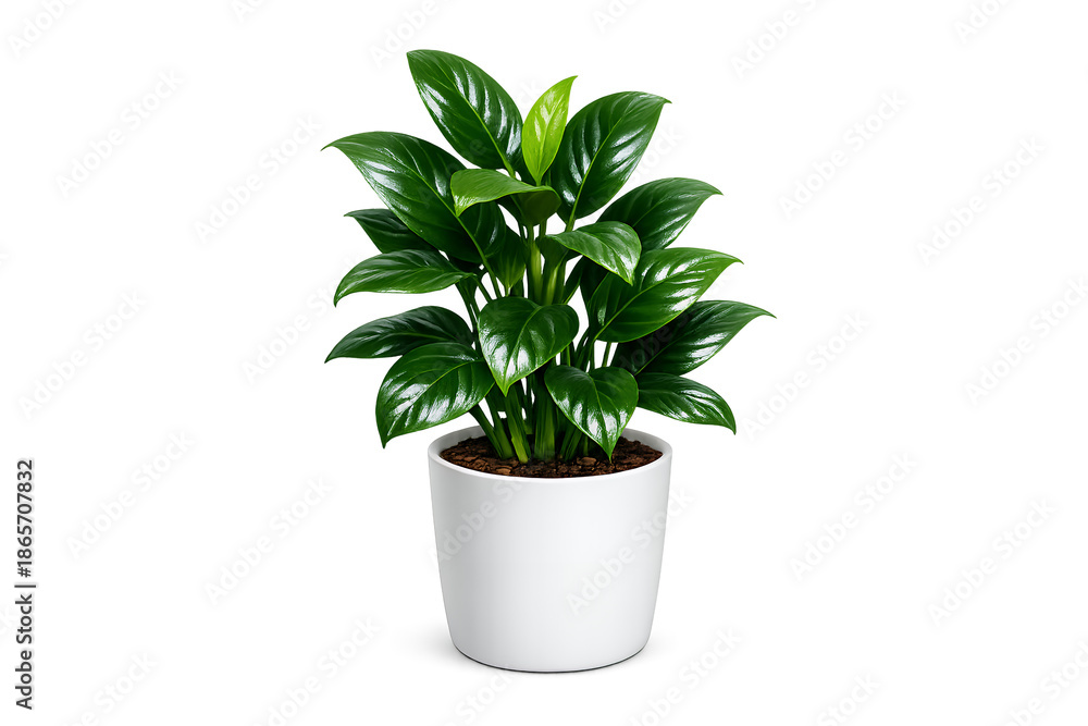 Obraz premium Lush Green Potted Plant in White Pot Isolated on White Background