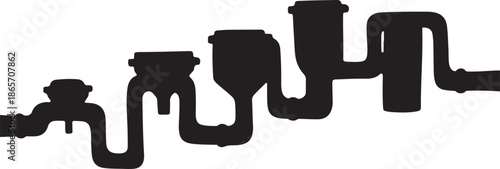 Industrial pipes and valves in a black silhouette