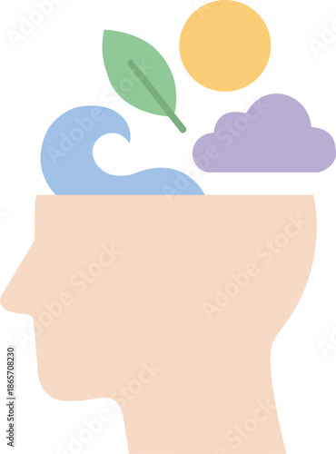 Mindful thoughts nature sun and waves within the human mind