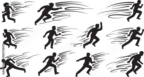 Running Silhouettes in Motion with Speed Lines