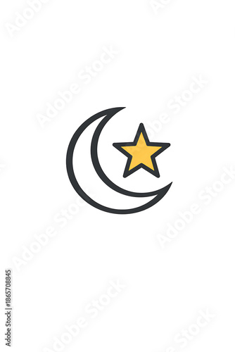 A simple logo featuring a star and crescent moon on a white background