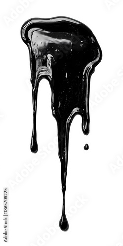Heavy oil drop in motion isolated on white, representing pollution, industry, or environmental impact