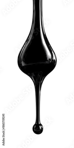 Heavy oil drop in motion isolated on white, representing pollution, industry, or environmental impact