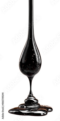 Heavy oil drop in motion isolated on white, representing pollution, industry, or environmental impact