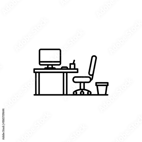 Minimalist Office Desk Setup with Computer and Chair for Workplace Environment