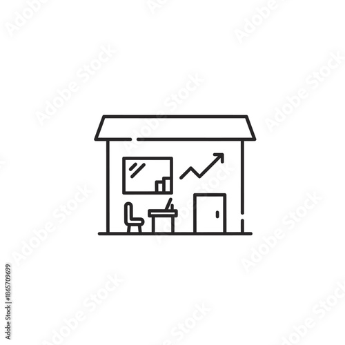 Minimalist Office Space with Window and Graphs for Business Strategy