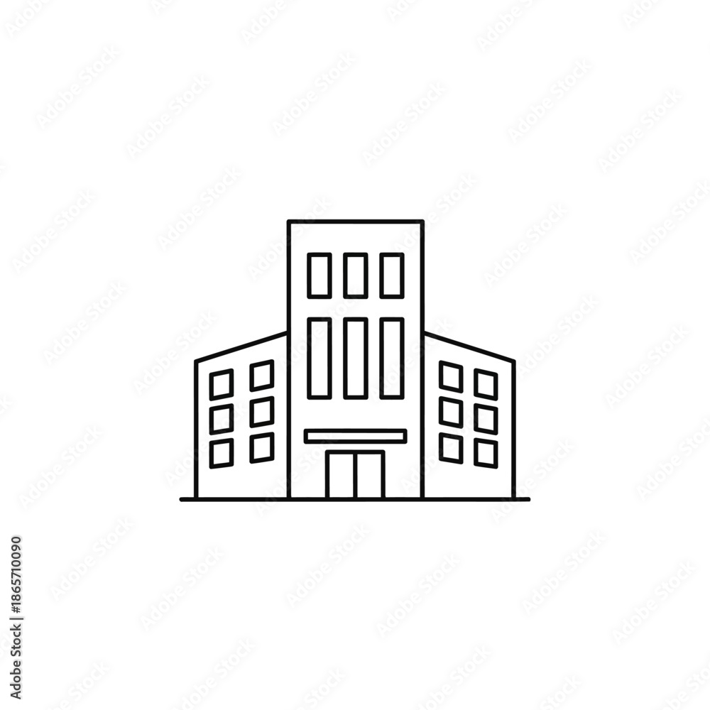 Naklejka premium Modern Multi-Story Office Building with Large Windows and Entrance