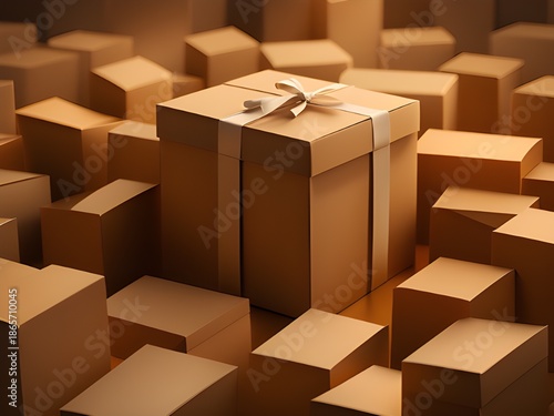 Many cardboard boxes as background, top view. Packaging goods