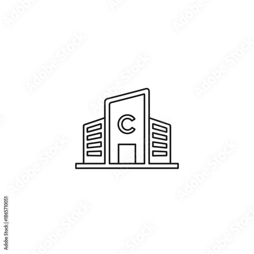 Modern Corporate Office Building with Central Entrance and Vertical Windows