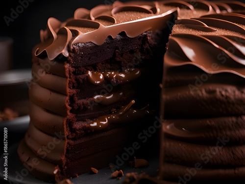 Delicious vegan chocolate cake. Selective focus.