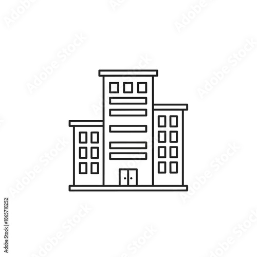 Modern Office Building Facade with Multiple Windows and Main Entrance