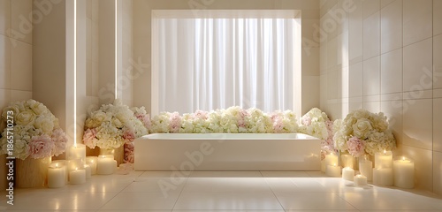Washroom bright elegant natural flowers candles spa luxury