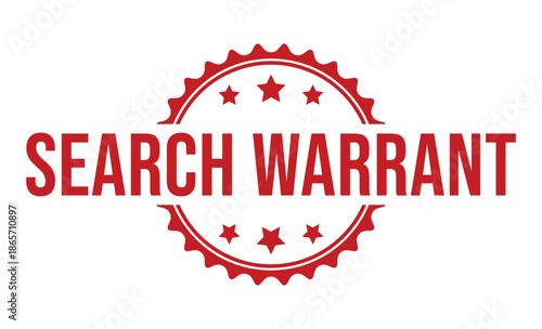 Red Search Warrant Text with Star- Studded Seal stars