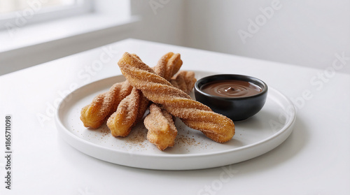 Aesthetic Churros with Cinnamon Sugar and Chocolate Dip