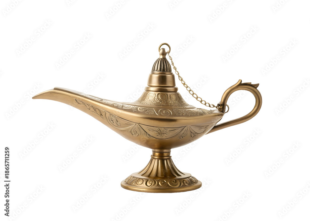 Fototapeta premium Ornate Brass Aladdin Lamp isolated on a transparent background