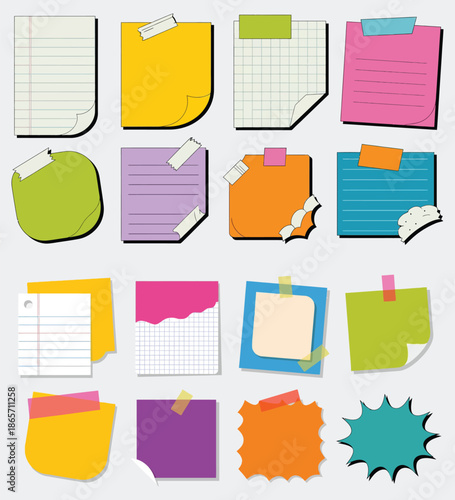 Collection of colorful memo pads, sticky notes, and paper scraps for reminders and messages