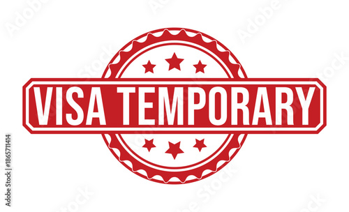 Red Temporary Visa Stamp with Stars in Circle white
