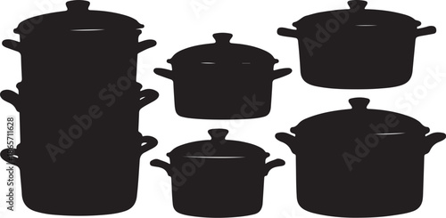 Black Silhouettes of Cooking Pots and Pans