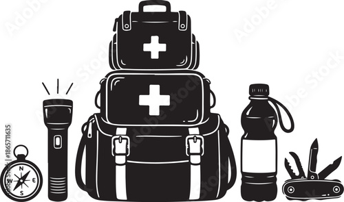 First Aid Kit and Emergency Supplies Illustration