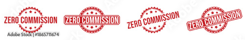 Red zero commission rubber stamp with stars circular