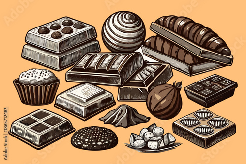 Assorted Chocolate Sweets and Desserts Illustration Collection