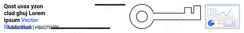 Key illustration next to analytic dashboard panel highlighting data access and insights. Ideal for security, data analysis, business planning, information privacy, strategic growth, education, simple