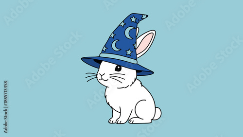 Enchanting White Rabbit Adorned with a Magical Wizard Hat.