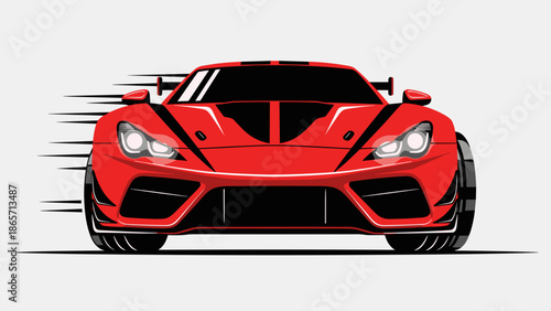 Front View of a Sleek Red Sports Car in Motion.