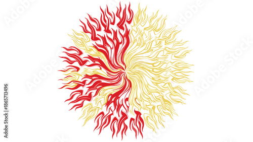 Fiery Floral Burst A Symmetrical Dance of Red and Yellow Flames.