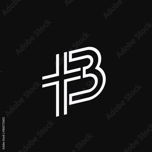 Modern Geometric Letter B and Cross Logo Design in White Outline on Black Background