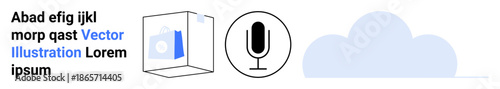 Technology, communication, cloud storage, data sharing, voice input, minimalism. a microphone icon, cloud graphic and text overlay. Technology and communication concept