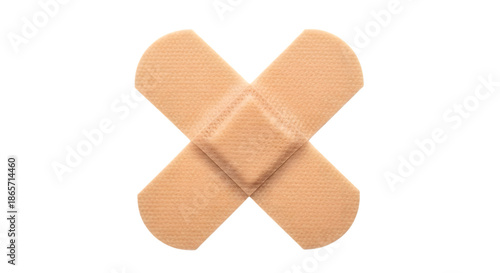 Two beige band aids crossed over each other isolated on transparent background
