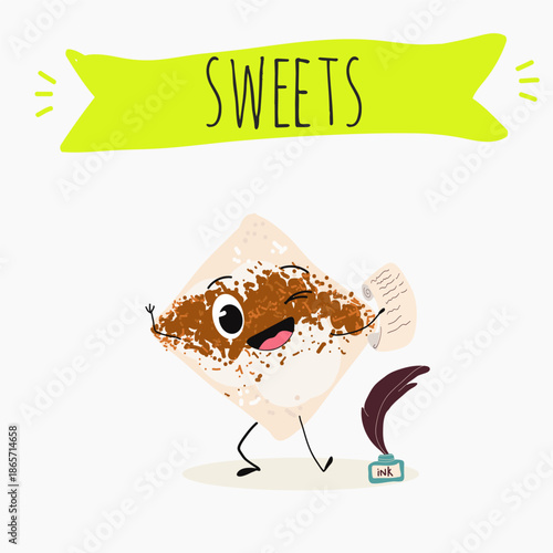 Funny Characters Turkish Tavuk Gogsu, Gullach, dessert, Eastern sweets. Hand drawn vector illustration.