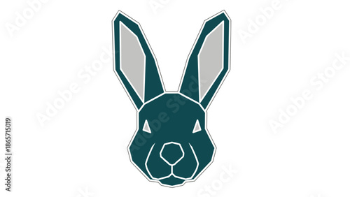 Geometric Rabbit Head Illustration with Long Ears and Teal Outline.