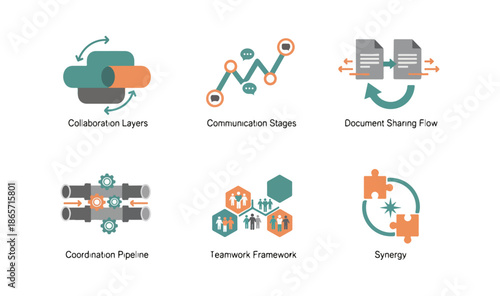 Abstract graphic illustrations of data processing and information flow