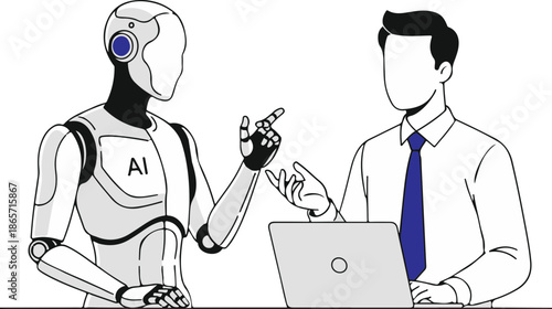 AI Humanoid Collaborating with Business Team in Professional Presentation Illustration