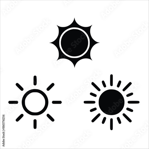 Three simple sun symbols in black and white