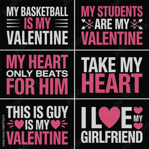Valentine's Day Text Messages in Pink and White on Black Background