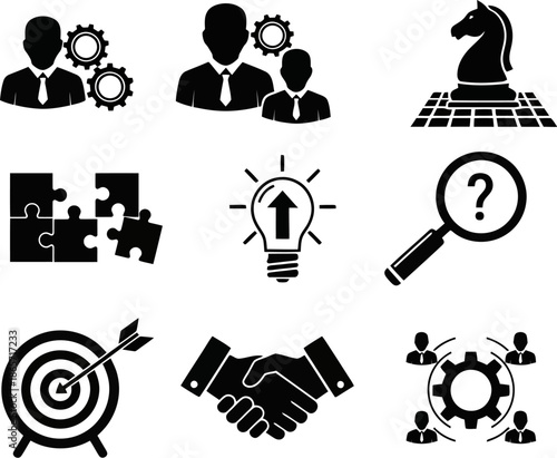 Puzzle Icon Set Problem Solving Related Icons Teamwork Solution Collaboration Ideas Innovation Strategy Piece Of The Puzzle