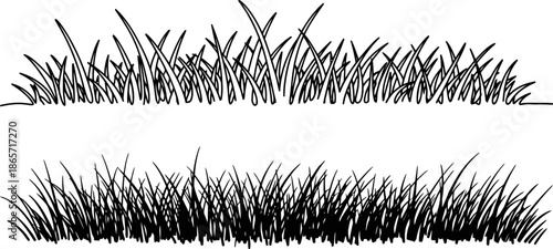 Grass Line Doodle Outline Grassland Or Meadow Sketch Simple Field Design Black Grass Brush Stroke Hand Drawn Texture For Garden Pattern Or Lawn