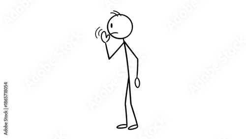 Puzzled stick figure scratching head feeling confused and thinking on isolated white background