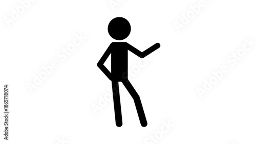 Confident black stick figure presenting or pointing with arm on isolated white background