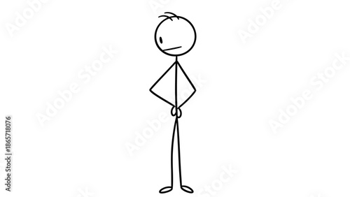 Annoyed stick figure standing with arms crossed looking impatient on isolated white background