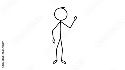 Friendly stick figure man waving a greeting gesture on an isolated white background.