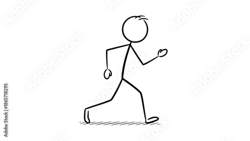 Active stick figure man running or jogging in motion on an isolated white background.