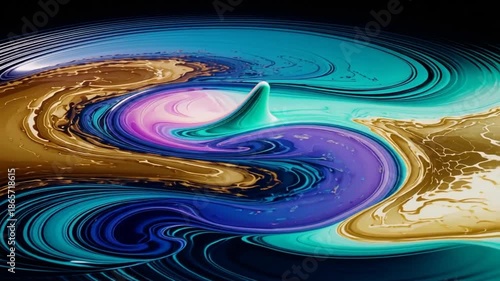 Vibrant fluid dynamics in mesmerizing blue and gold swirls