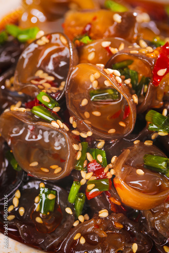Asian Dumplings with Sesame Seeds and Chili Peppers