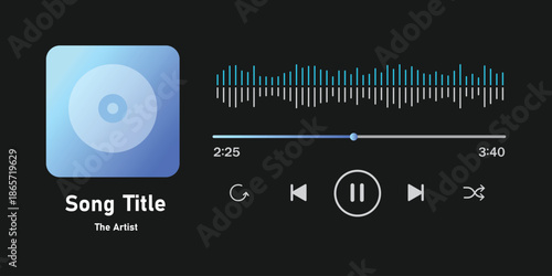 Video player. Media interface with screen and control icons, play button. Multimedia online player for computer website movie, phone stream app. Vector isolated template set